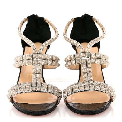 Christian Louboutin Calfskin Lizard Embossed Diwali 100 Studded Sandals 39 Black Silver 3 of 12