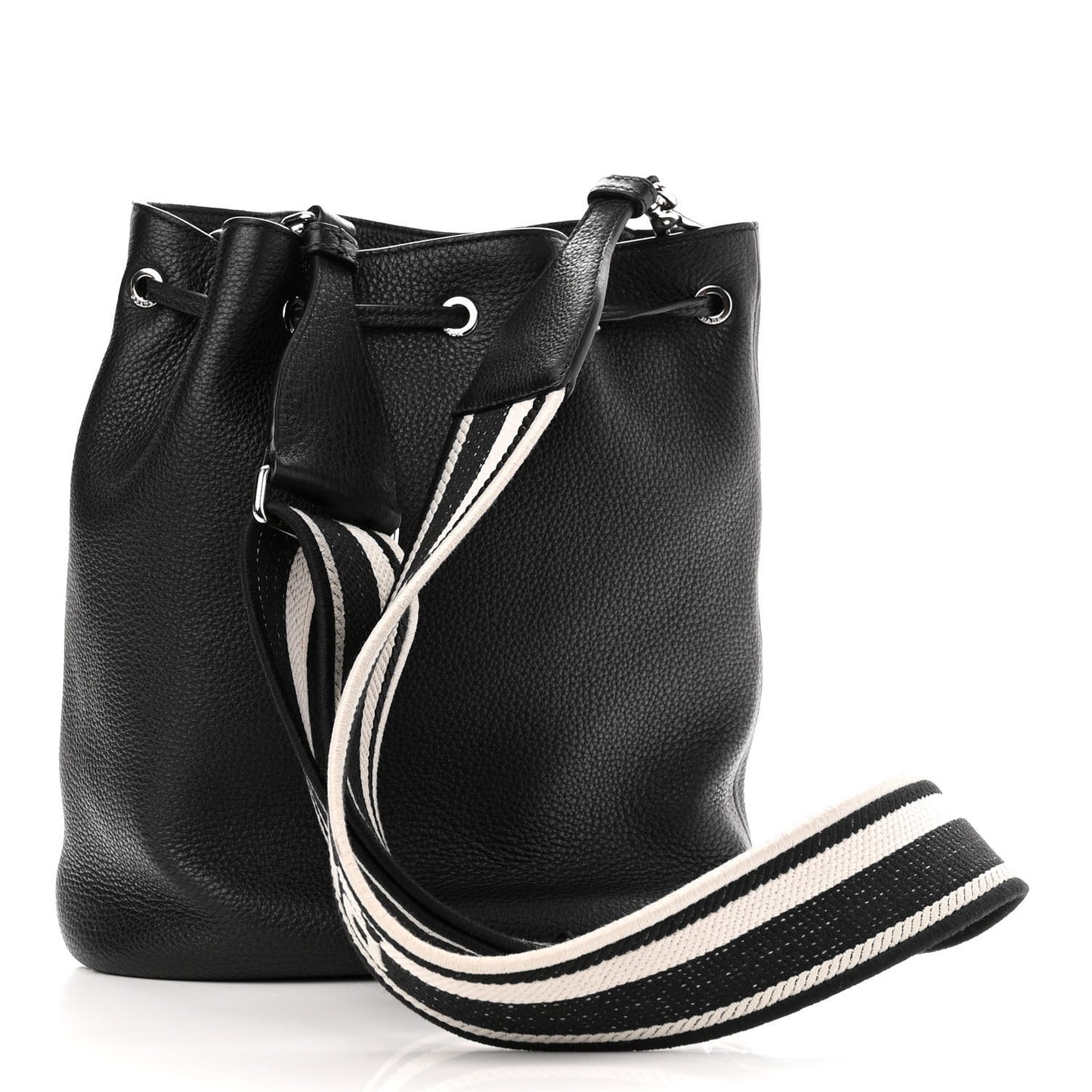 Vitello Daino Soft Drawstring Bucket Bag Black