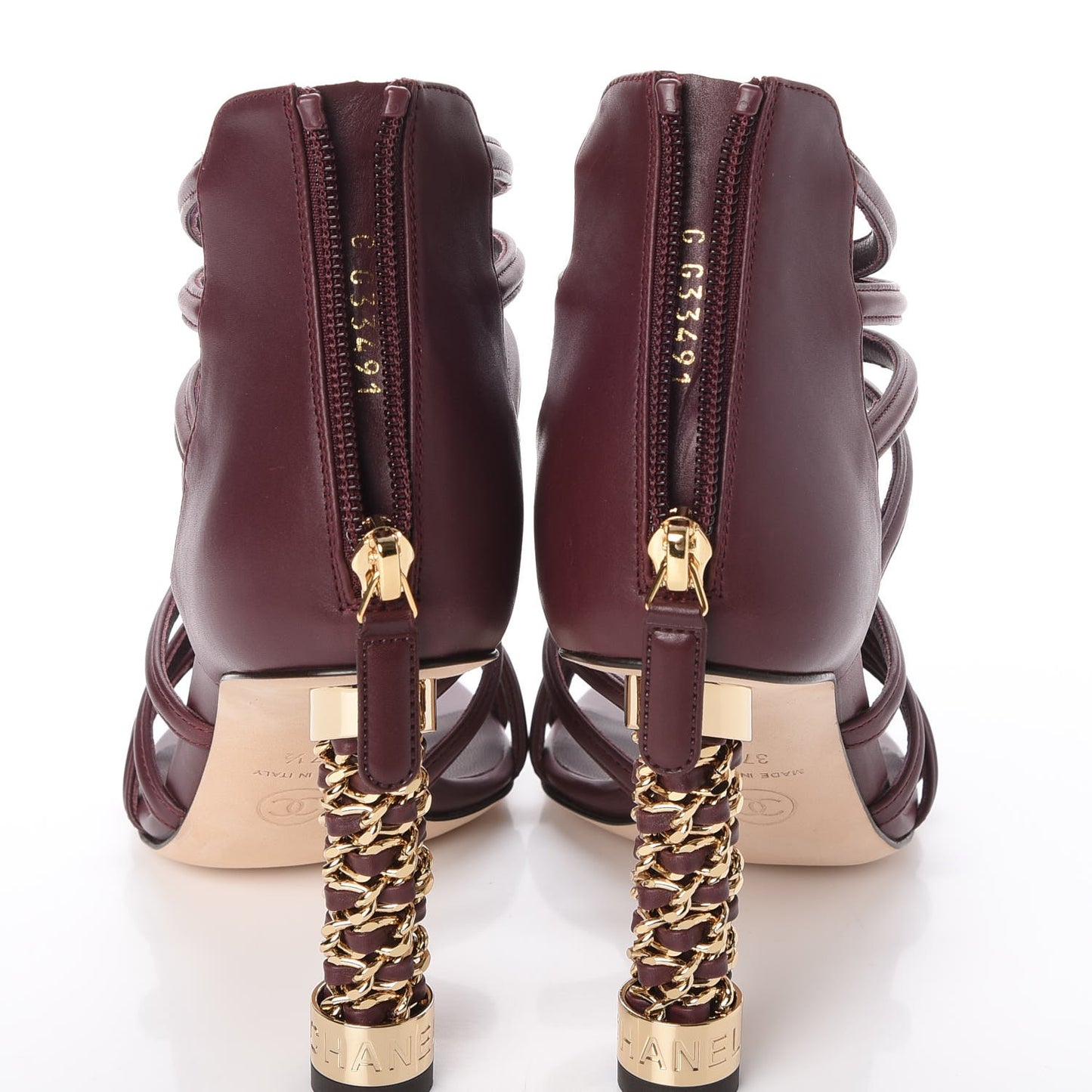 Calfskin CC Chain Sandals 37.5 Burgundy