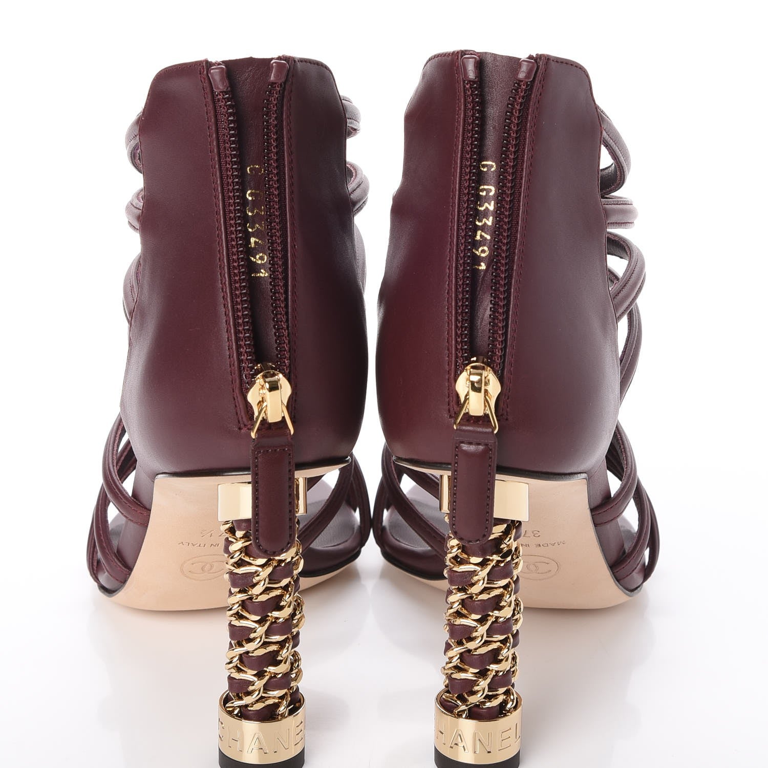 Chanel Calfskin CC Chain Sandals 37.5 Burgundy 8 of 9