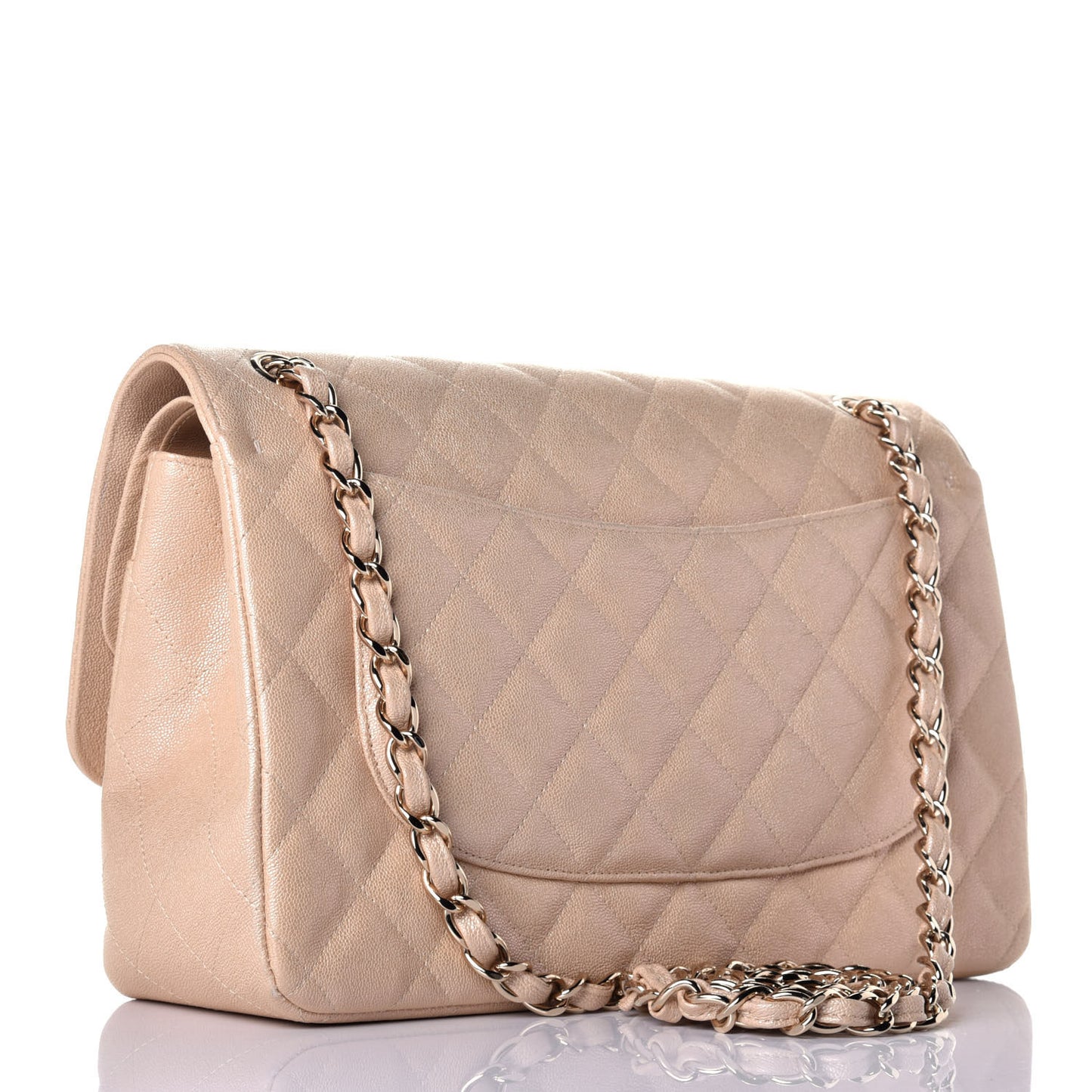 Iridescent Caviar Quilted Jumbo Double Flap Beige