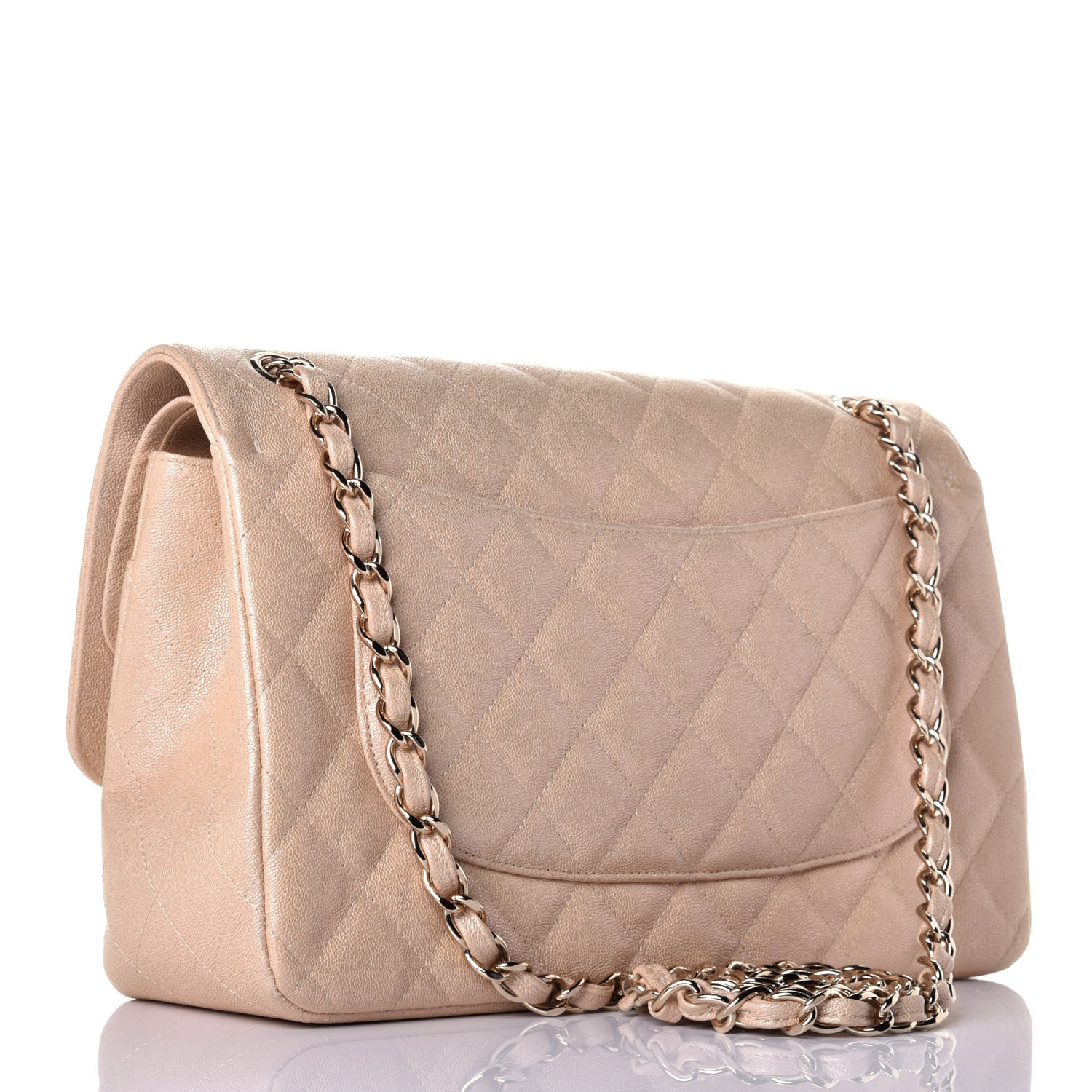 Chanel Iridescent Caviar Quilted Jumbo Double Flap Beige 3 of 10
