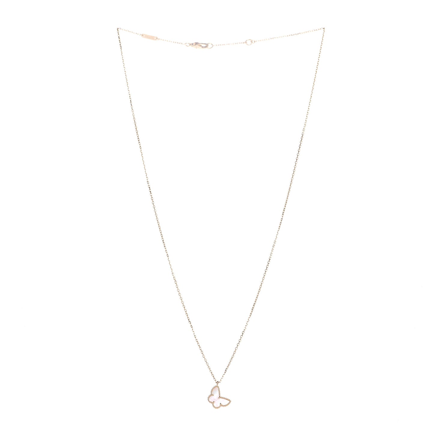 18K Yellow Gold Mother of Pearl Sweet Alhambra Butterfly Pendant Necklace