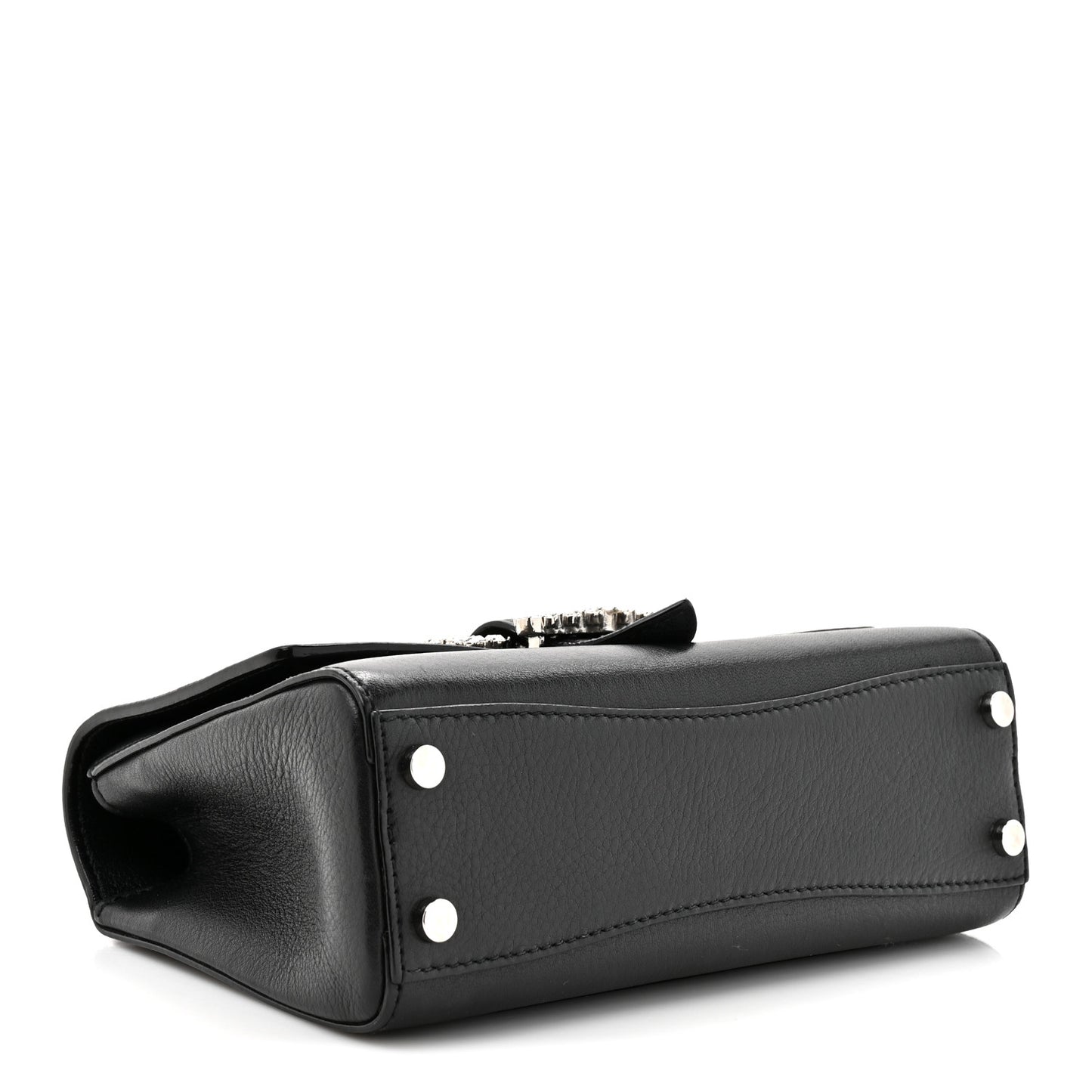 Calfskin Crystal Small Cheri Top Handle Bag Black