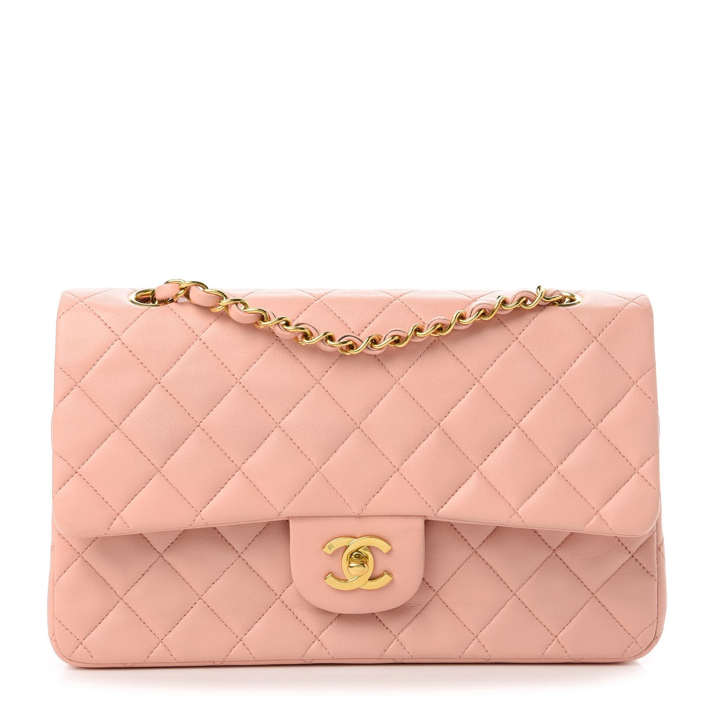 Lambskin Quilted Medium Double Flap Light Pink