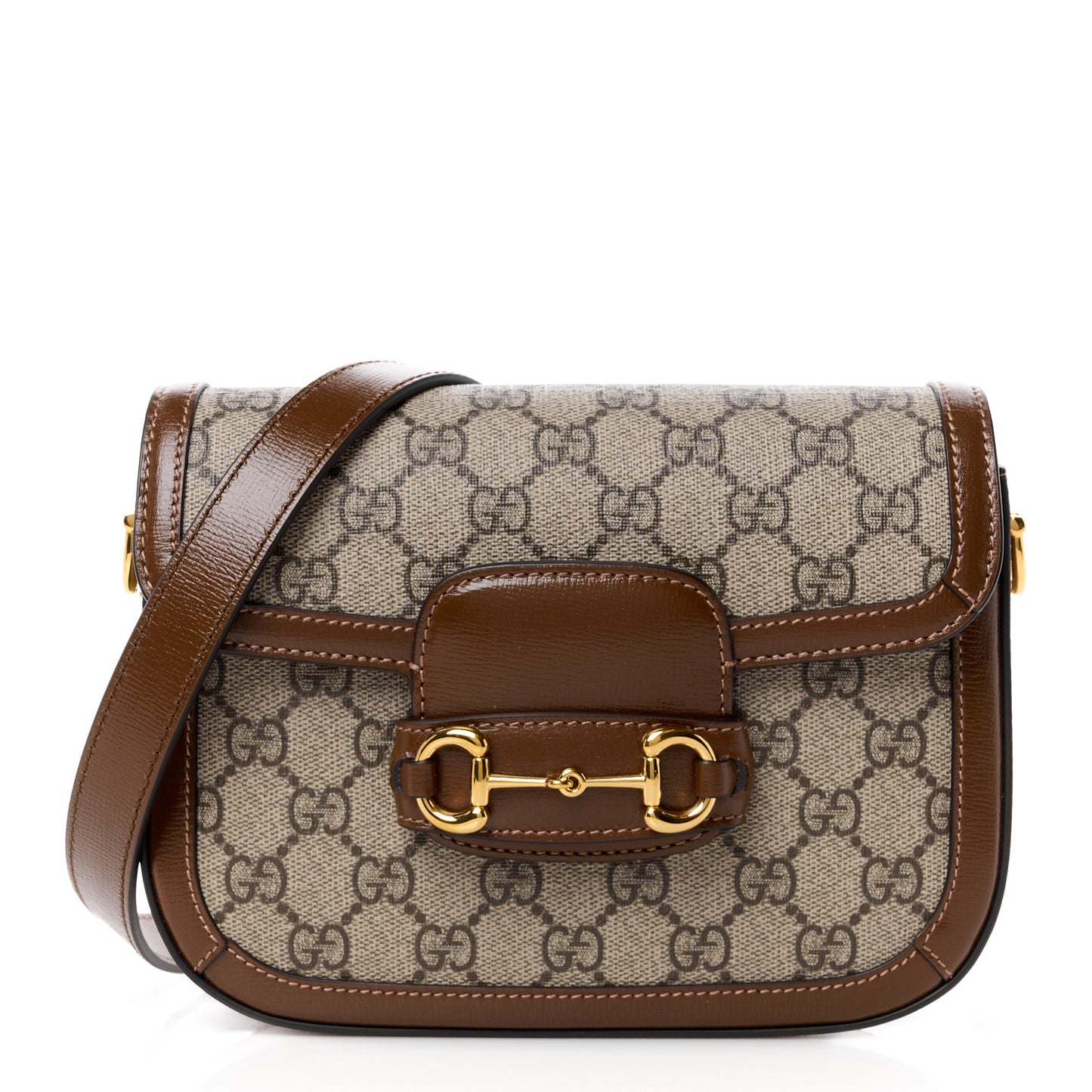 GG Supreme Monogram Web Mini Horsebit 1955 Shoulder Bag Beige Brown Sugar
