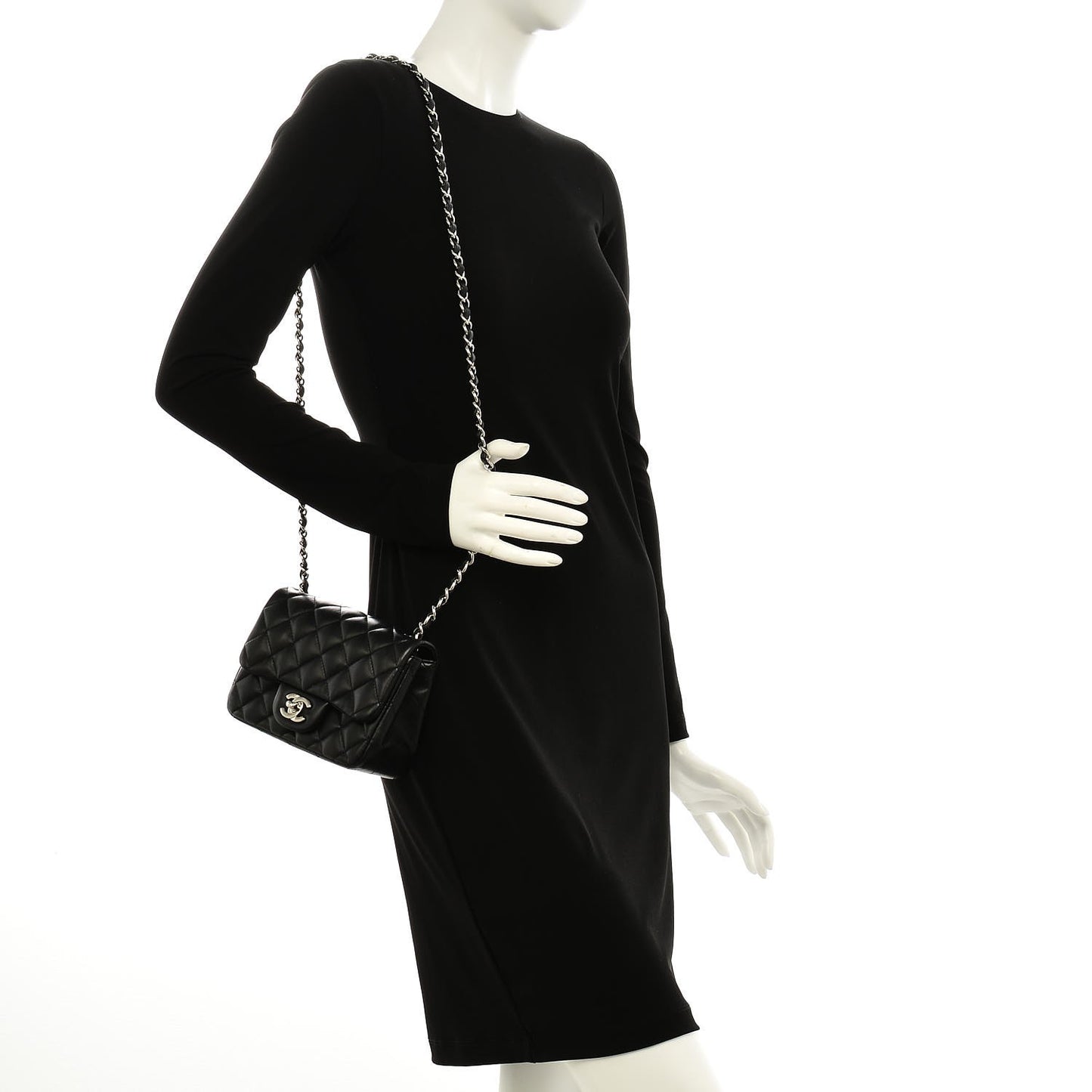 Lambskin Quilted Mini Square Flap Black