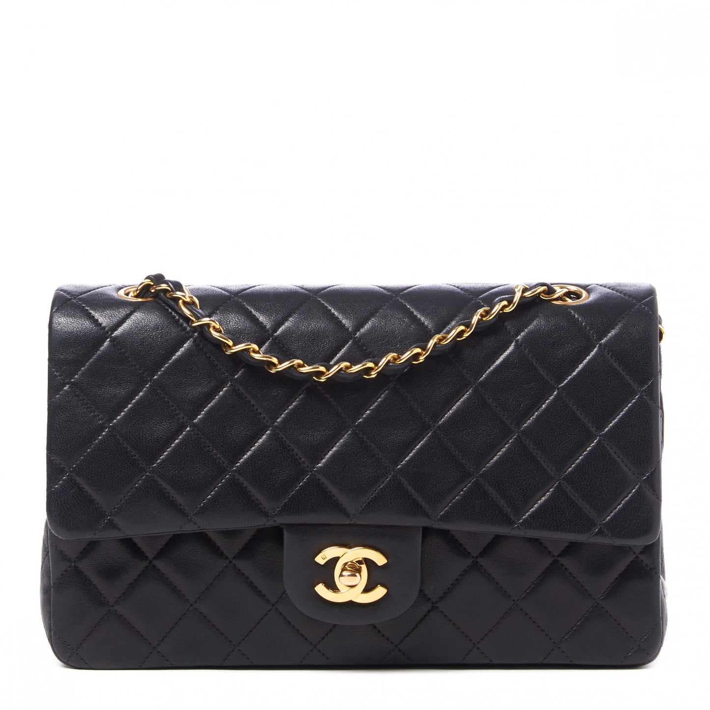 Lambskin Quilted Medium Double Flap Black