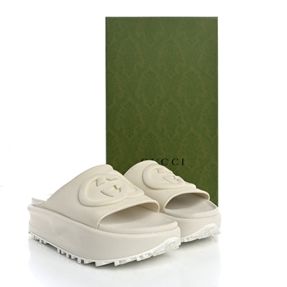 Gucci Soft Rubber Womens Interlocking G Platform 42mm Slide Sandals 39 Off White 11 of 11
