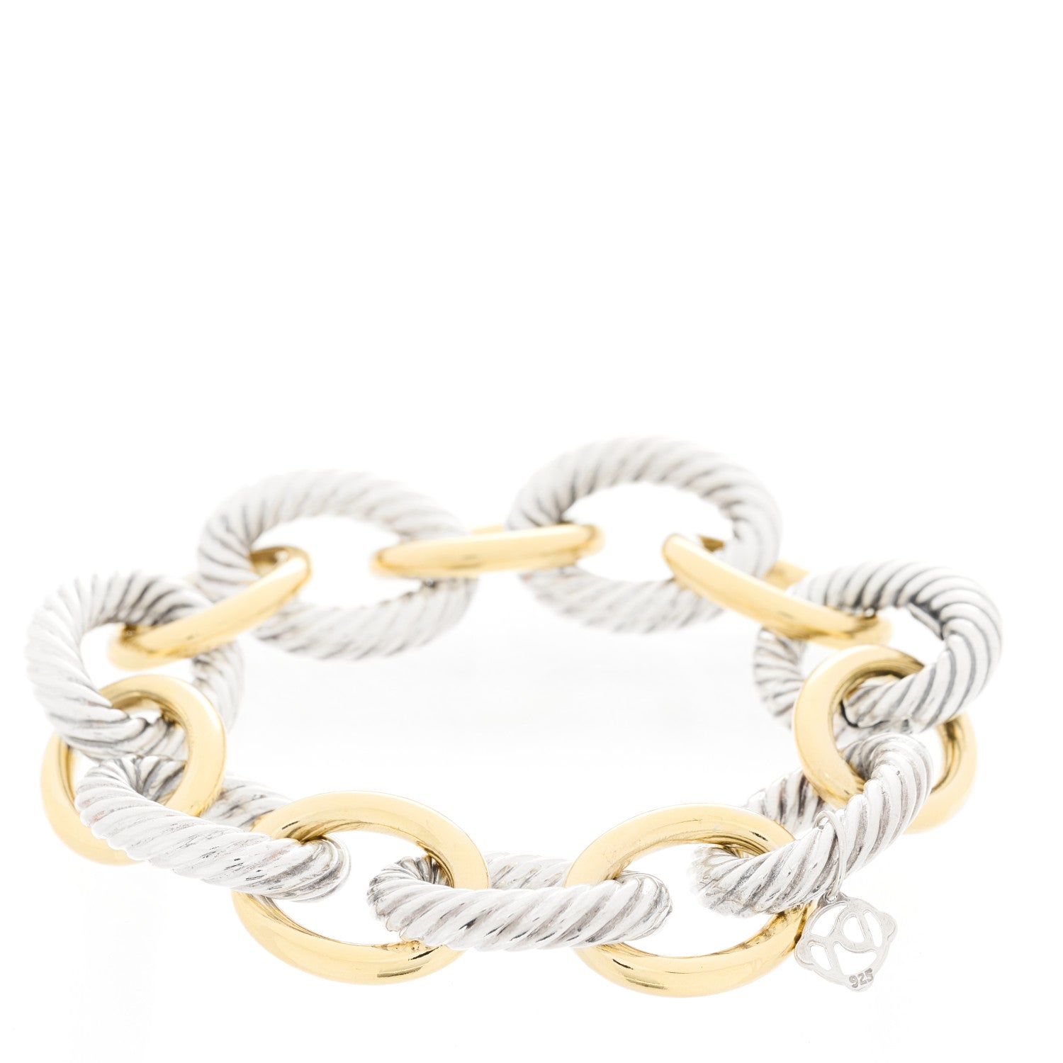 David Yurman Sterling Silver 18K Yellow Gold 17mm Extra Large Oval Link Bracelet 2 of 3