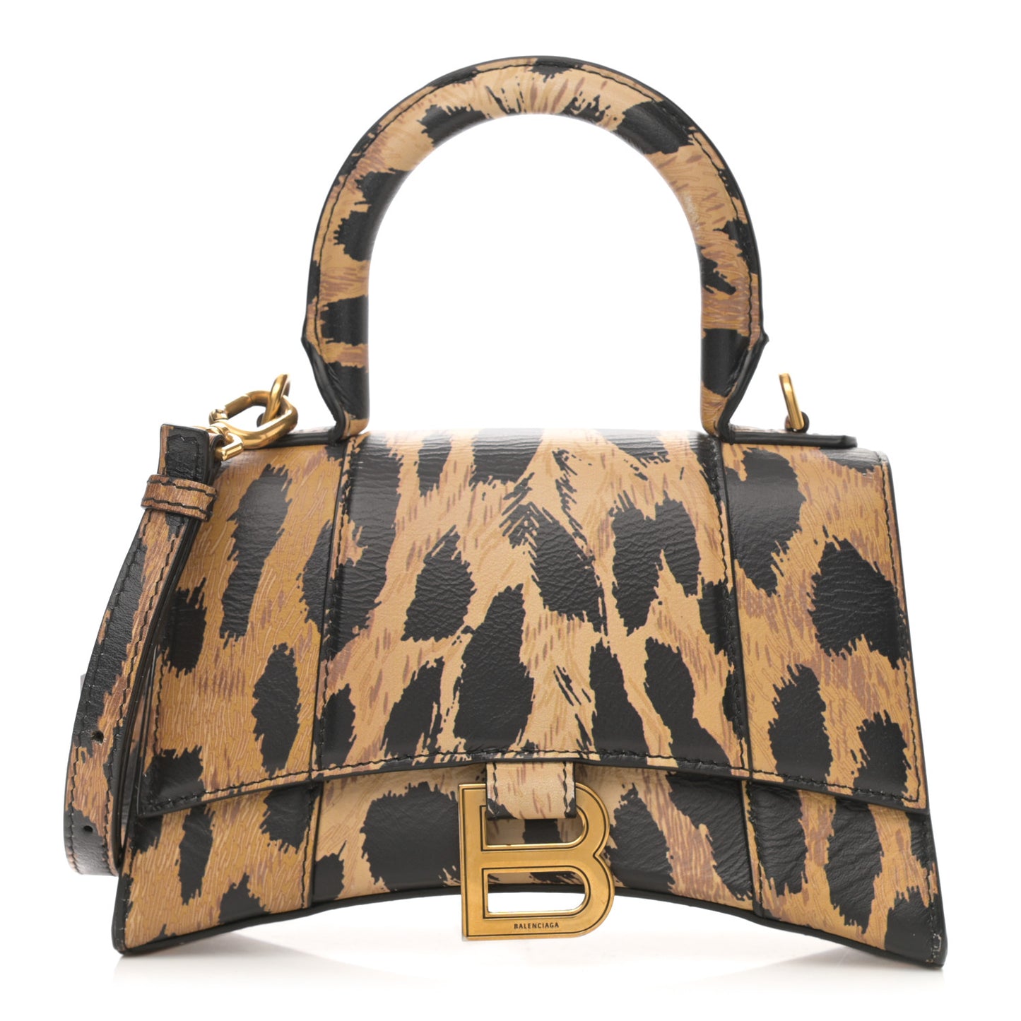 Smooth Calfskin Leopard Print Hourglass Top Handle Bag XS Beige