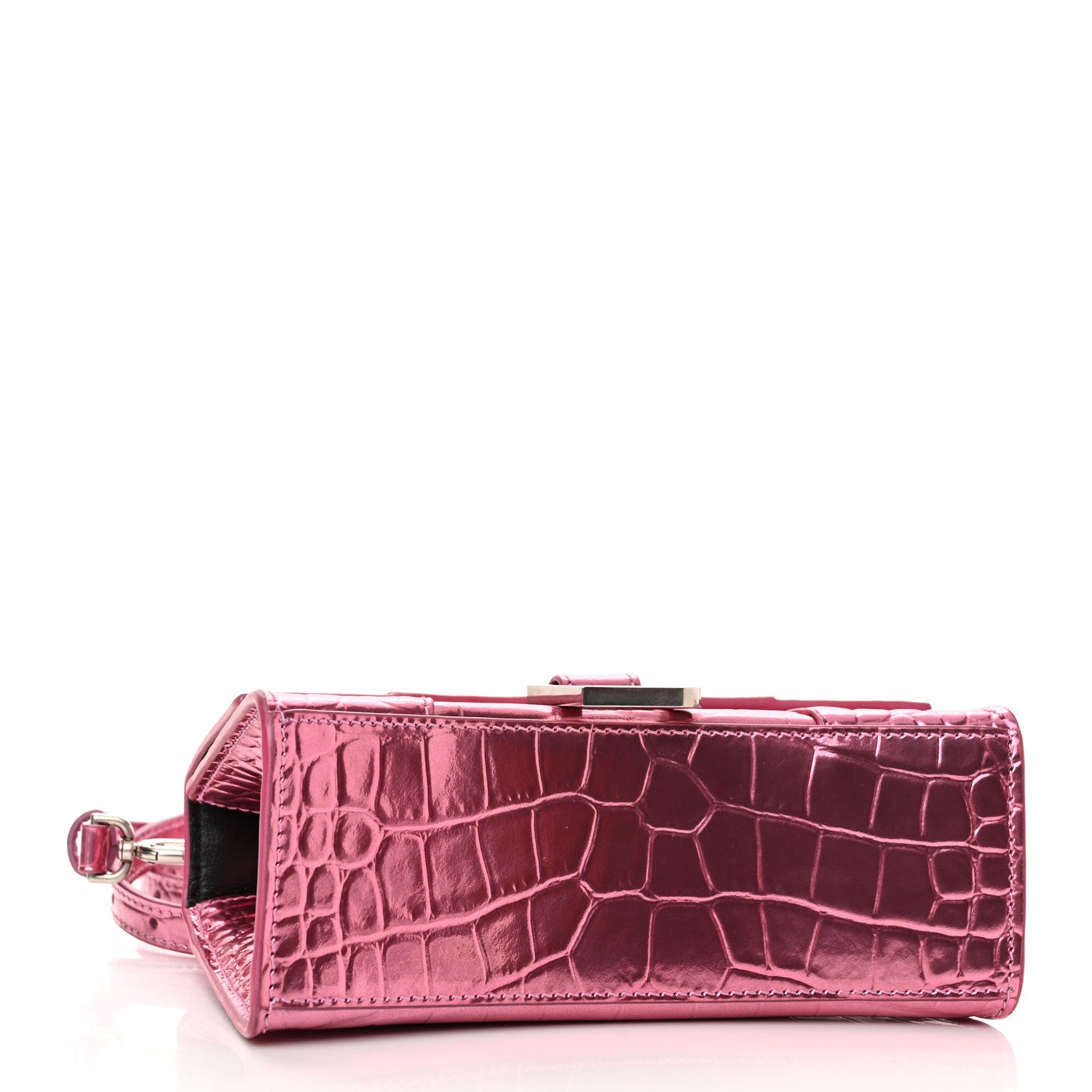 Balenciaga Metallic Shiny Calfskin Crocodile Embossed Hourglass Top Handle Bag XS Pink 4 of 11