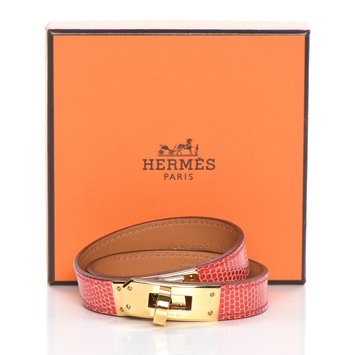 Hermes Lizard Kelly Double Tour Bracelet S Bougainvillea 8 of 8