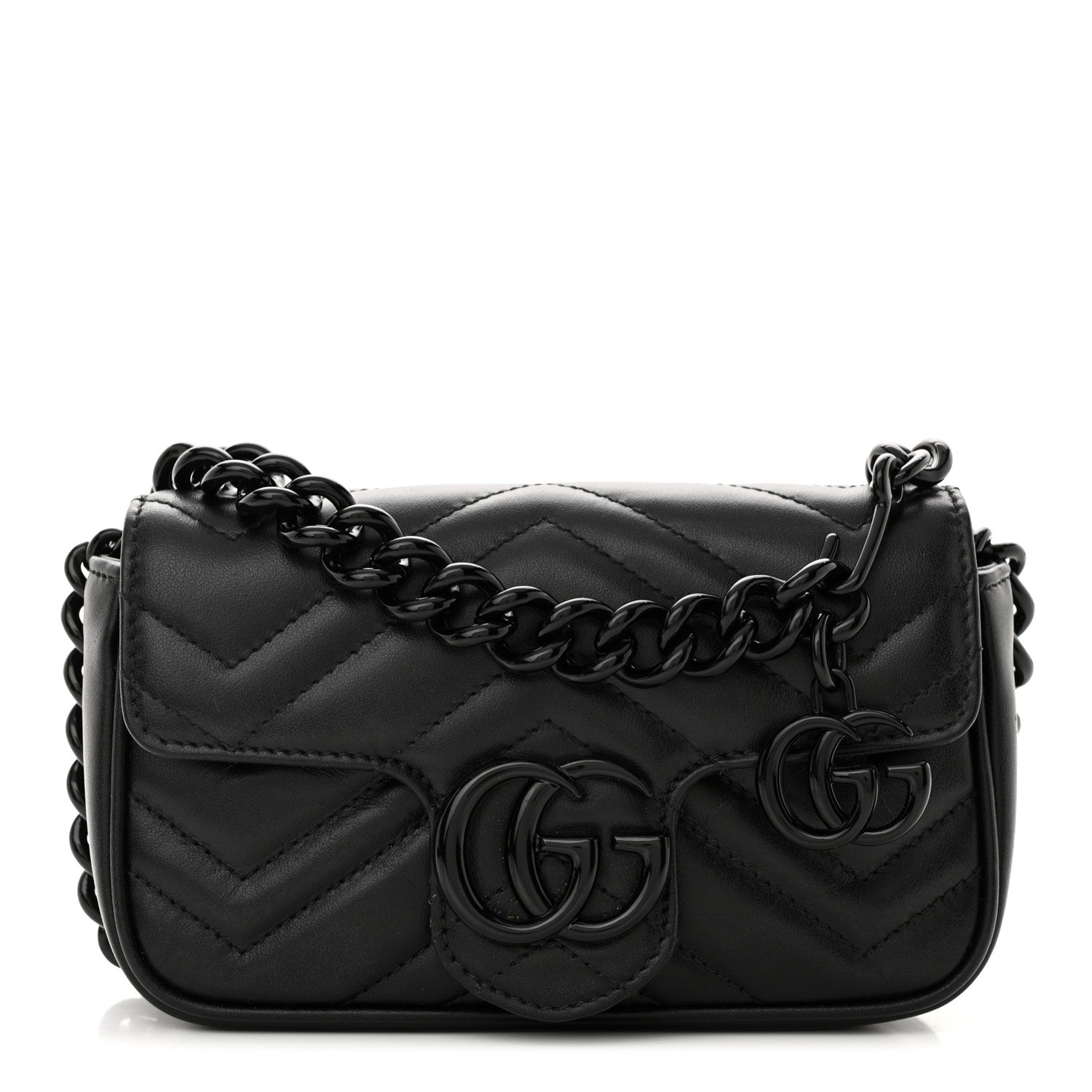 Gucci Calfskin Matelasse Monochrome GG Marmont Chain Belt Bag Black 1 of 13