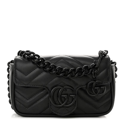 Gucci Calfskin Matelasse Monochrome GG Marmont Chain Belt Bag Black 1 of 13