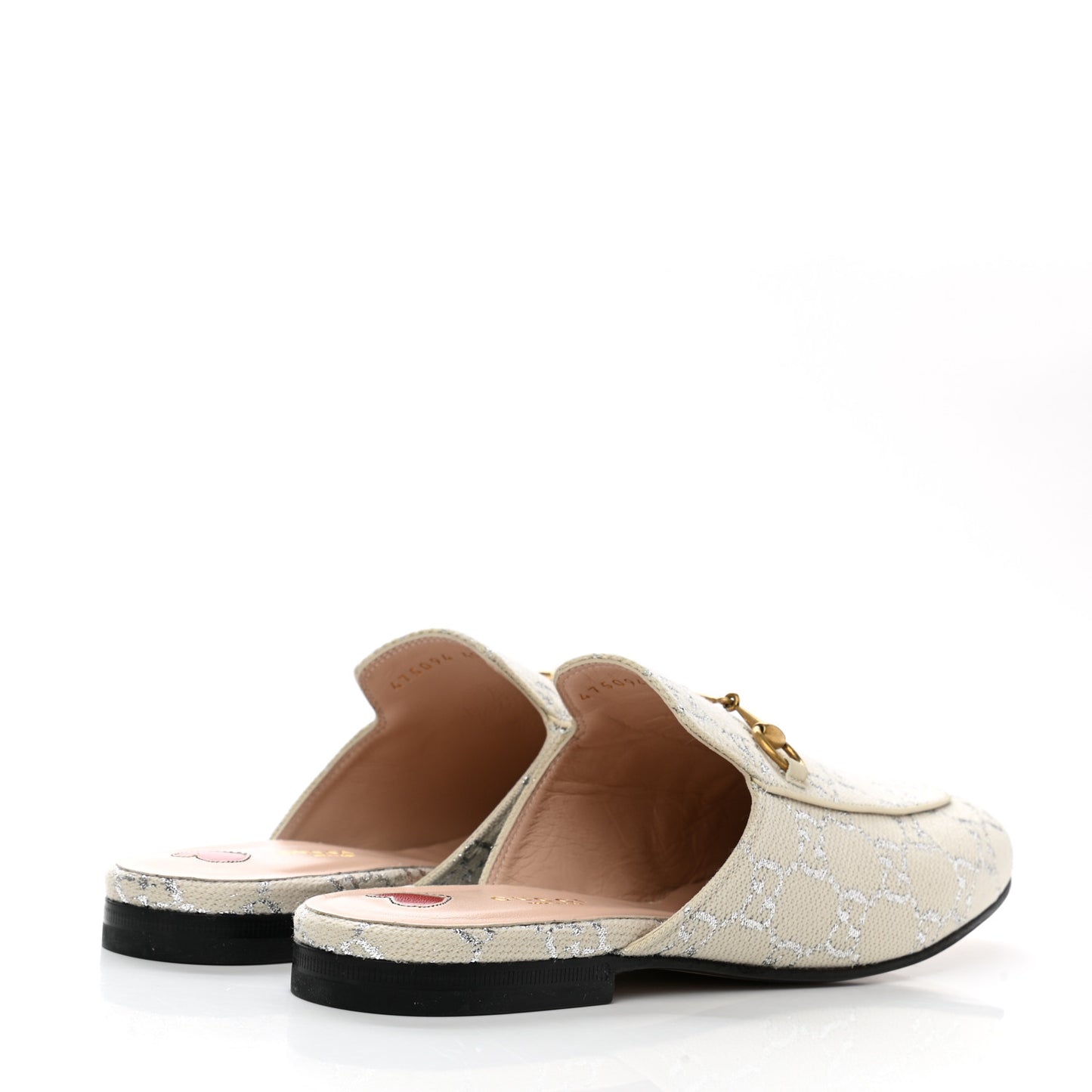 Canvas Lame GG Monogram Womens Princetown Slippers 40 Gardenia Silver