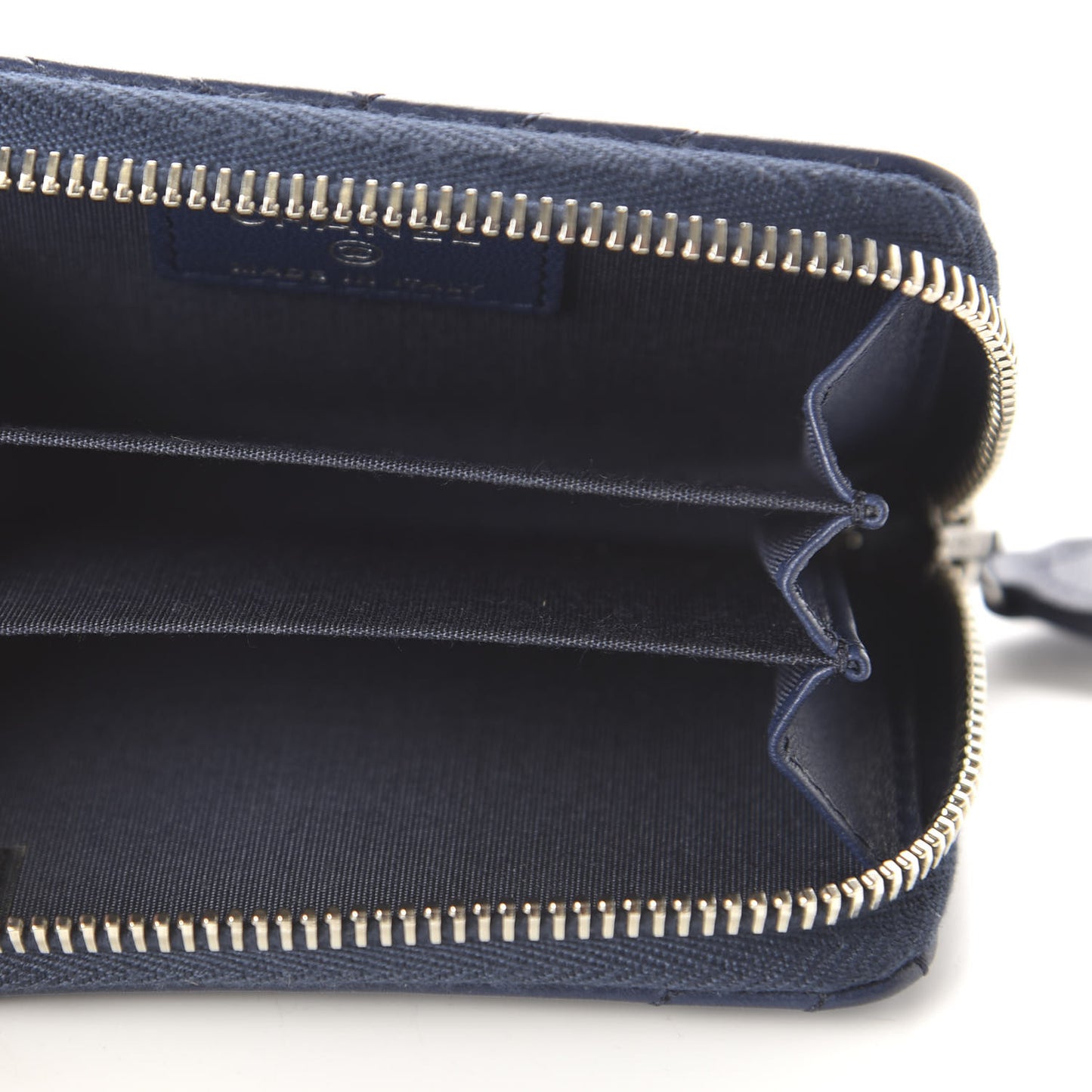 Lambskin Quilted CC Crossing Zip Around Coin Purse Navy
