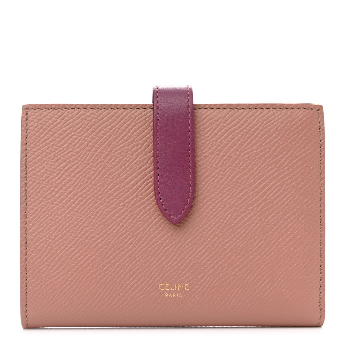 Grained Calfskin Medium Multifunction Strap Wallet Antique Rose Wild Berry