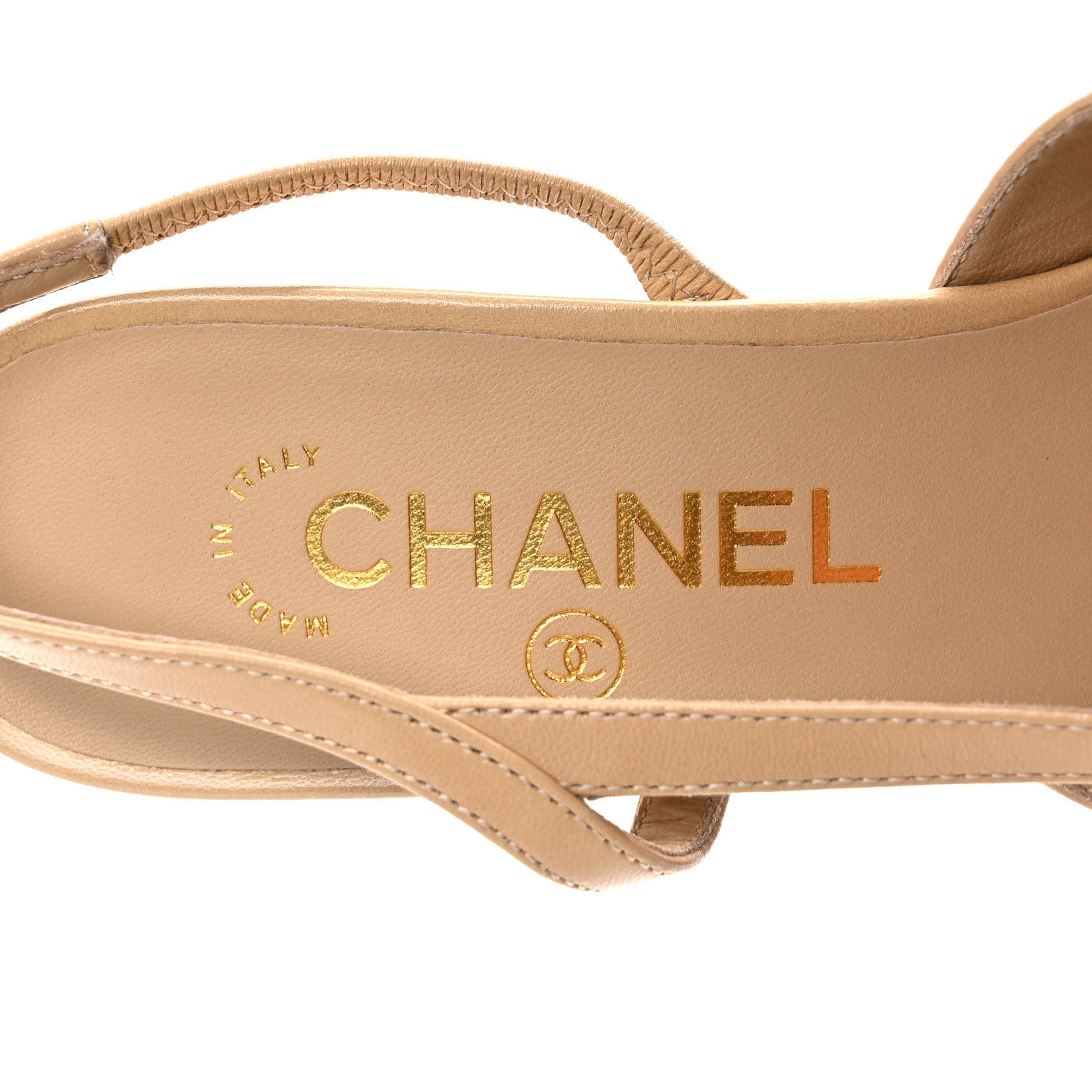 Chanel Goatskin Grosgrain Cap Toe CC Slingback Pumps 37 Beige Black 8 of 9