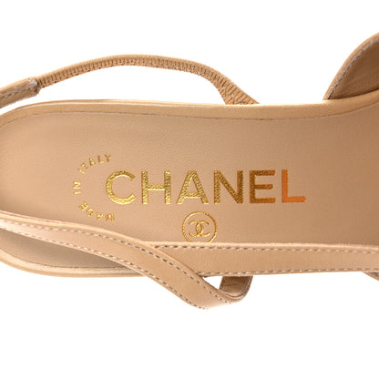 Chanel Goatskin Grosgrain Cap Toe CC Slingback Pumps 37 Beige Black 8 of 9