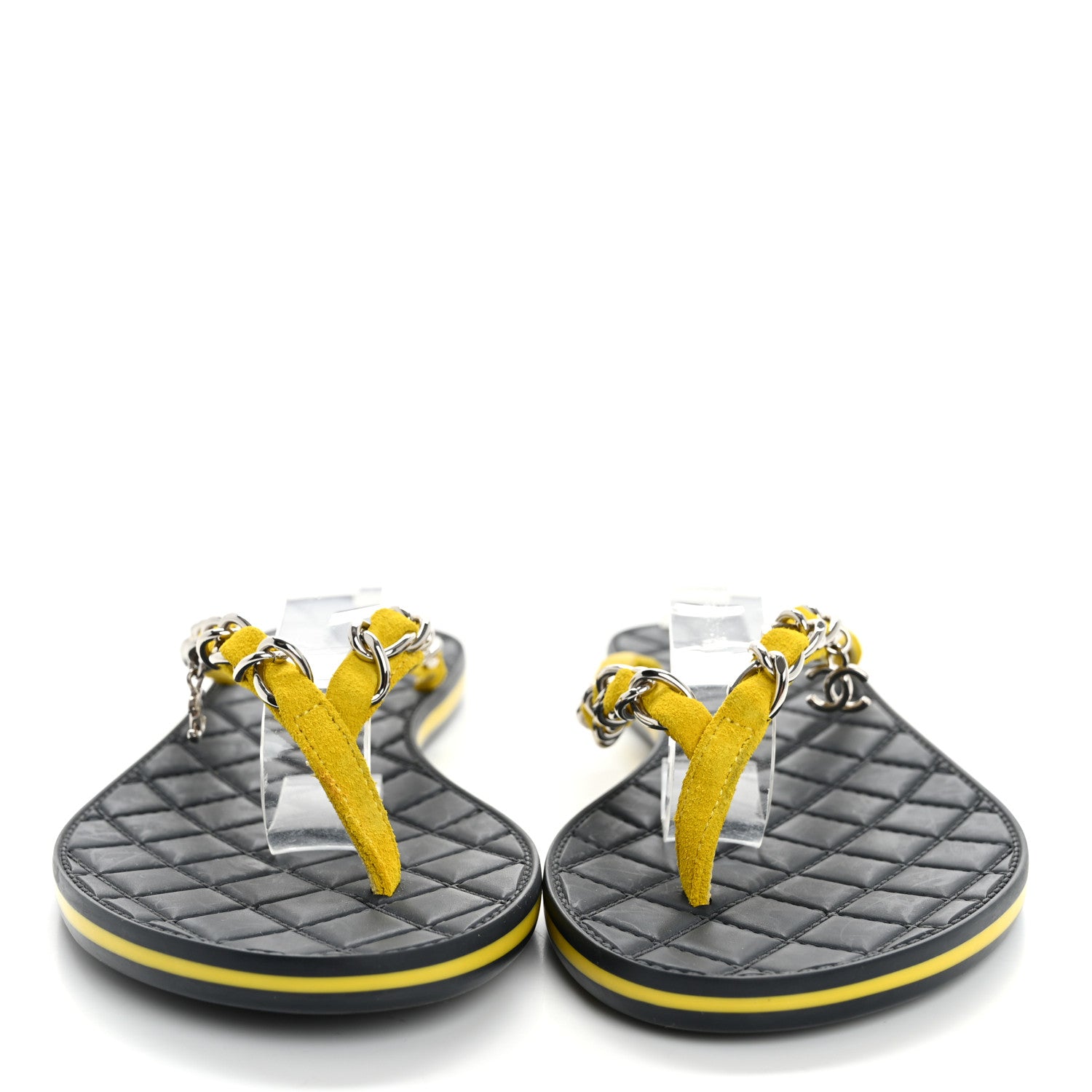 Chanel Suede Calfskin Quilted Chain Thong Sandals 37 Yellow 3 of 13