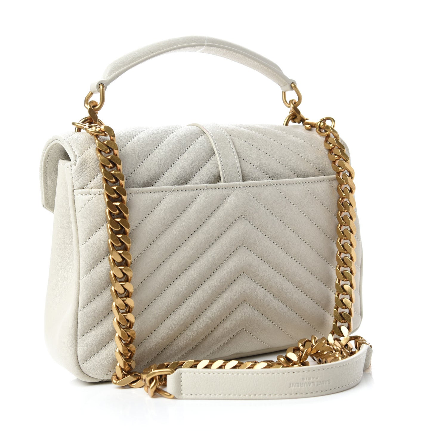 Sheepskin Matelasse Chevron Monogram Medium College Bag Crema Soft