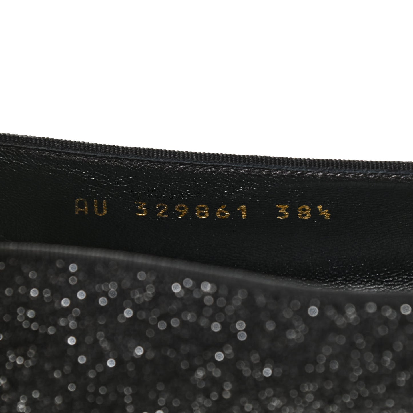 Metallic Calfskin Smoking Slipper Flat Loafers 38.5 Black Glitter