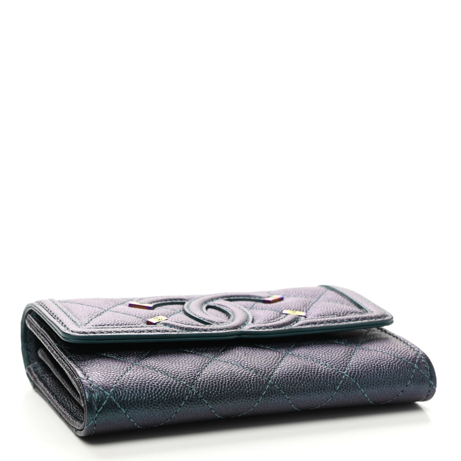 Chanel Iridescent Caviar Quilted Medium Filigree Flap Wallet Dark Turquoise 4 of 8