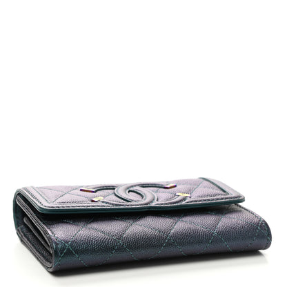 Chanel Iridescent Caviar Quilted Medium Filigree Flap Wallet Dark Turquoise 4 of 8
