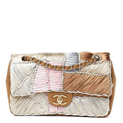 Chanel Metallic Woven Raffia Patchwork Single Flap Green 1 of 11