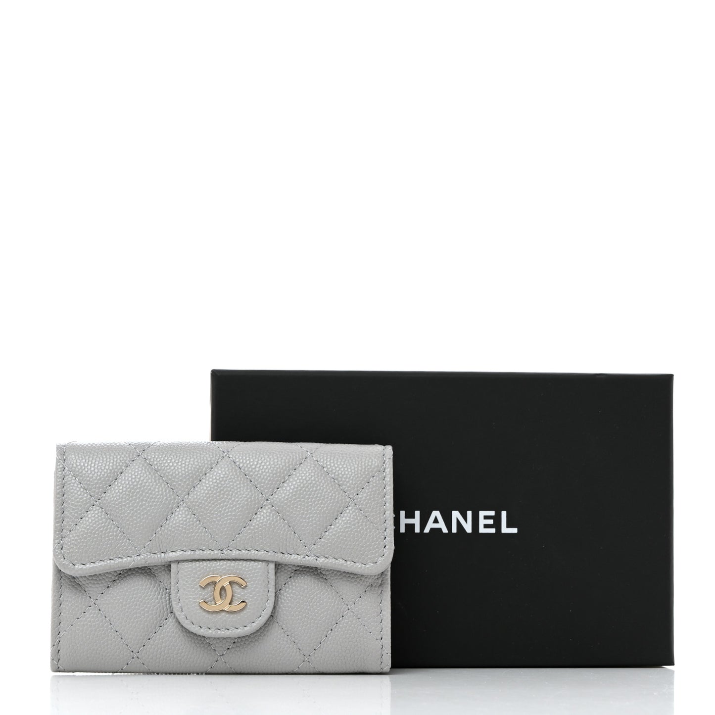 Caviar Quilted Flap Card Holder Wallet Dark Grey