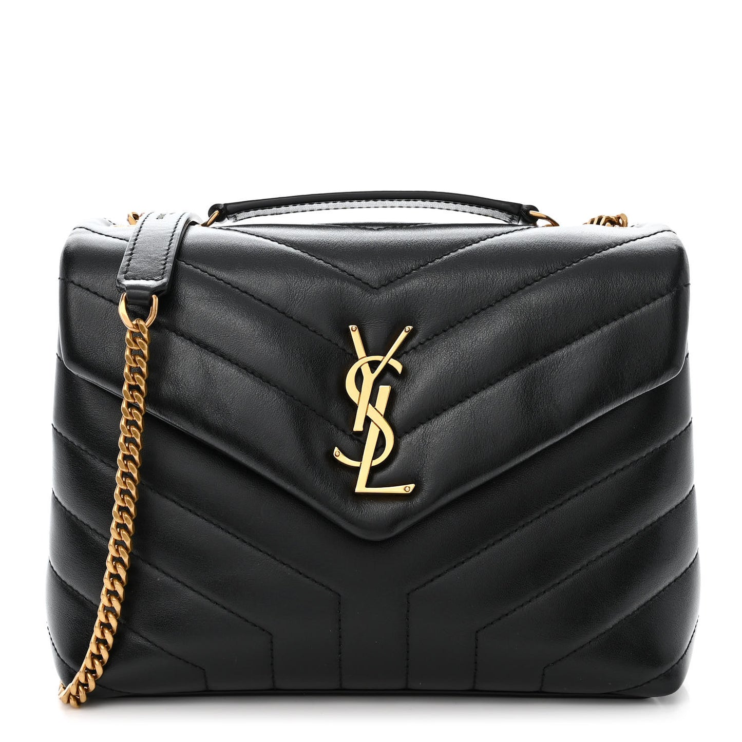 Calfskin Y Quilted Monogram Small Loulou Chain Satchel Black