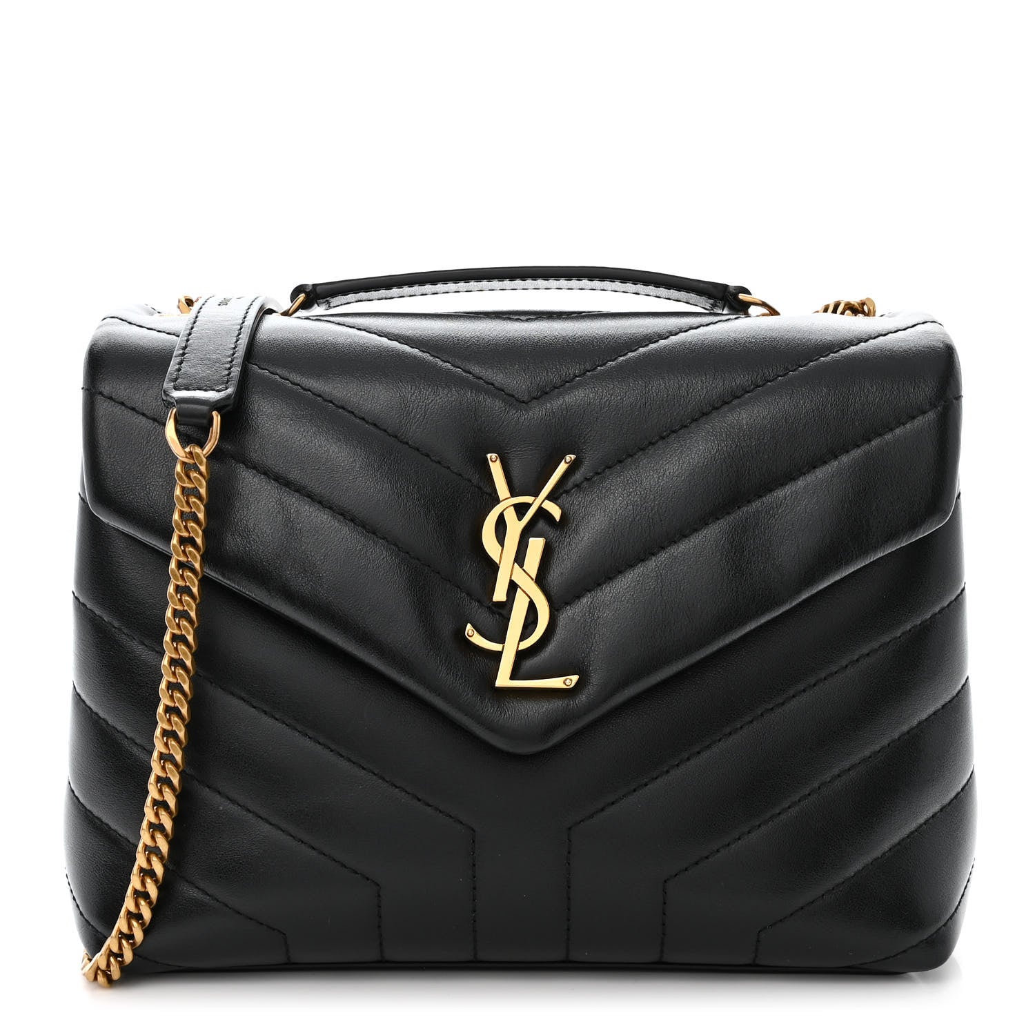 Saint Laurent Calfskin Y Quilted Monogram Small Loulou Chain Satchel Black 1 of 10