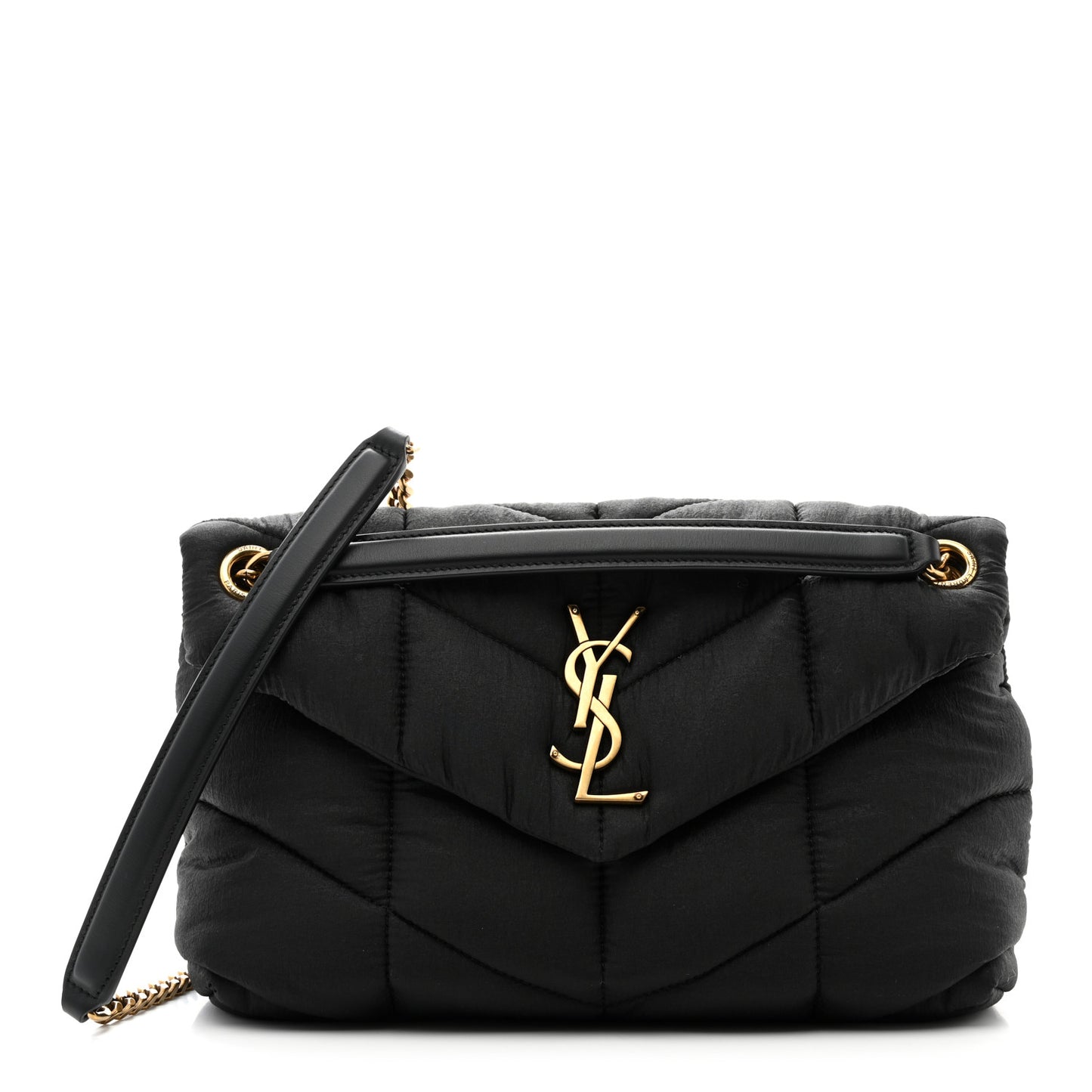 Nylon Quilted Small Loulou Puffer Monogram Chain Satchel Black