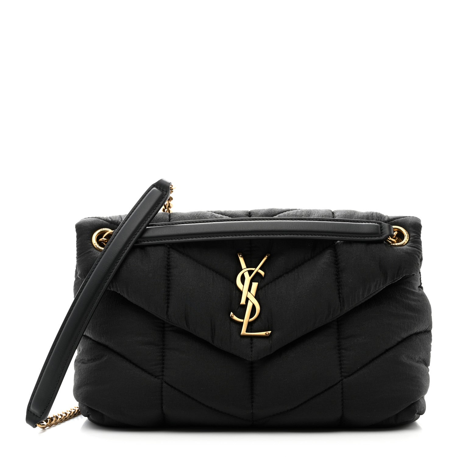 Saint Laurent Nylon Quilted Small Loulou Puffer Monogram Chain Satchel Black 1 of 10