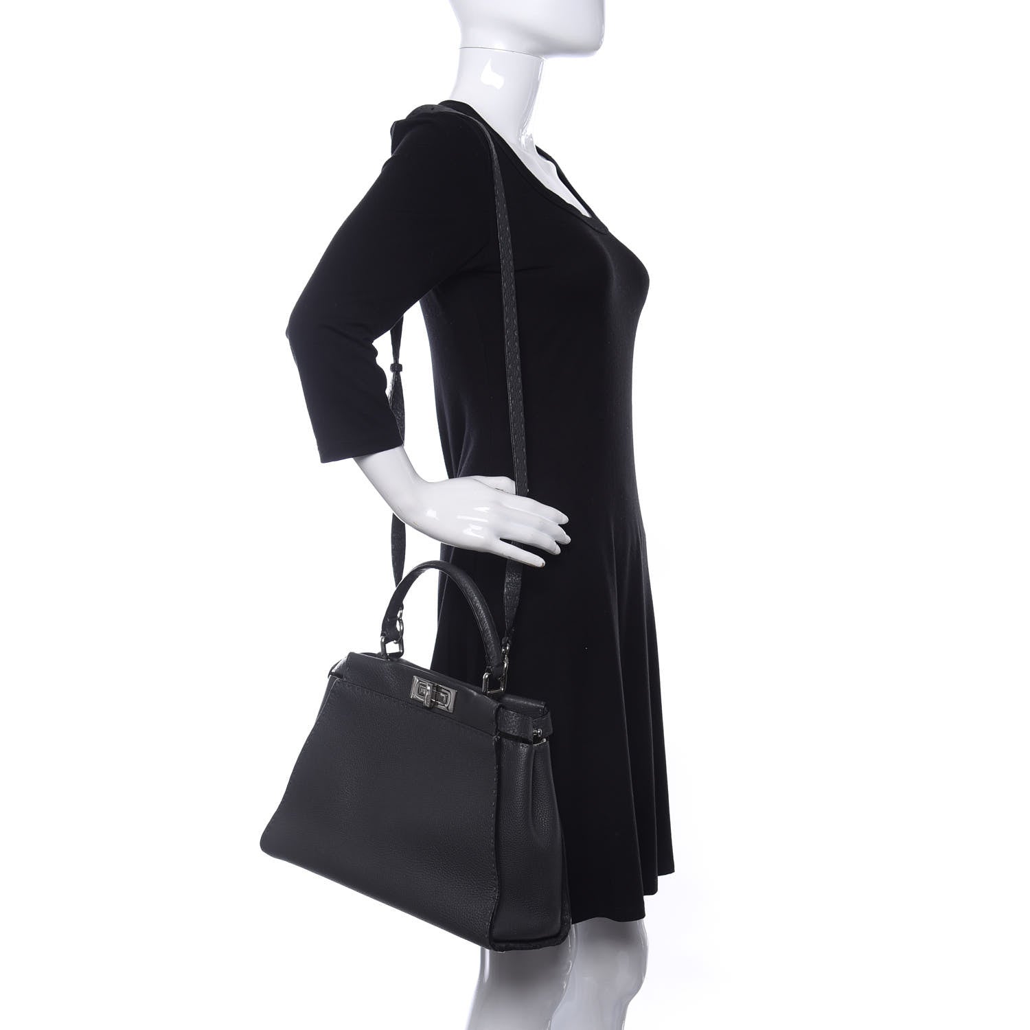 Fendi Cuoio Romano Selleria Bi-Color Medium Peekaboo Iconic Satchel Asfalto Latte 2 of 9