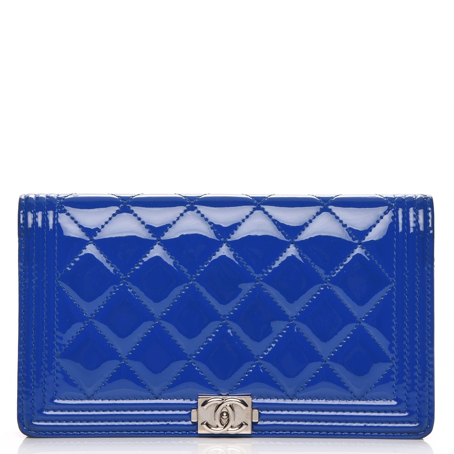 Patent Calfskin Quilted Boy Yen Wallet Dark Blue