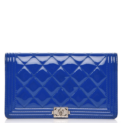 Chanel Patent Calfskin Quilted Boy Yen Wallet Dark Blue 1 of 20