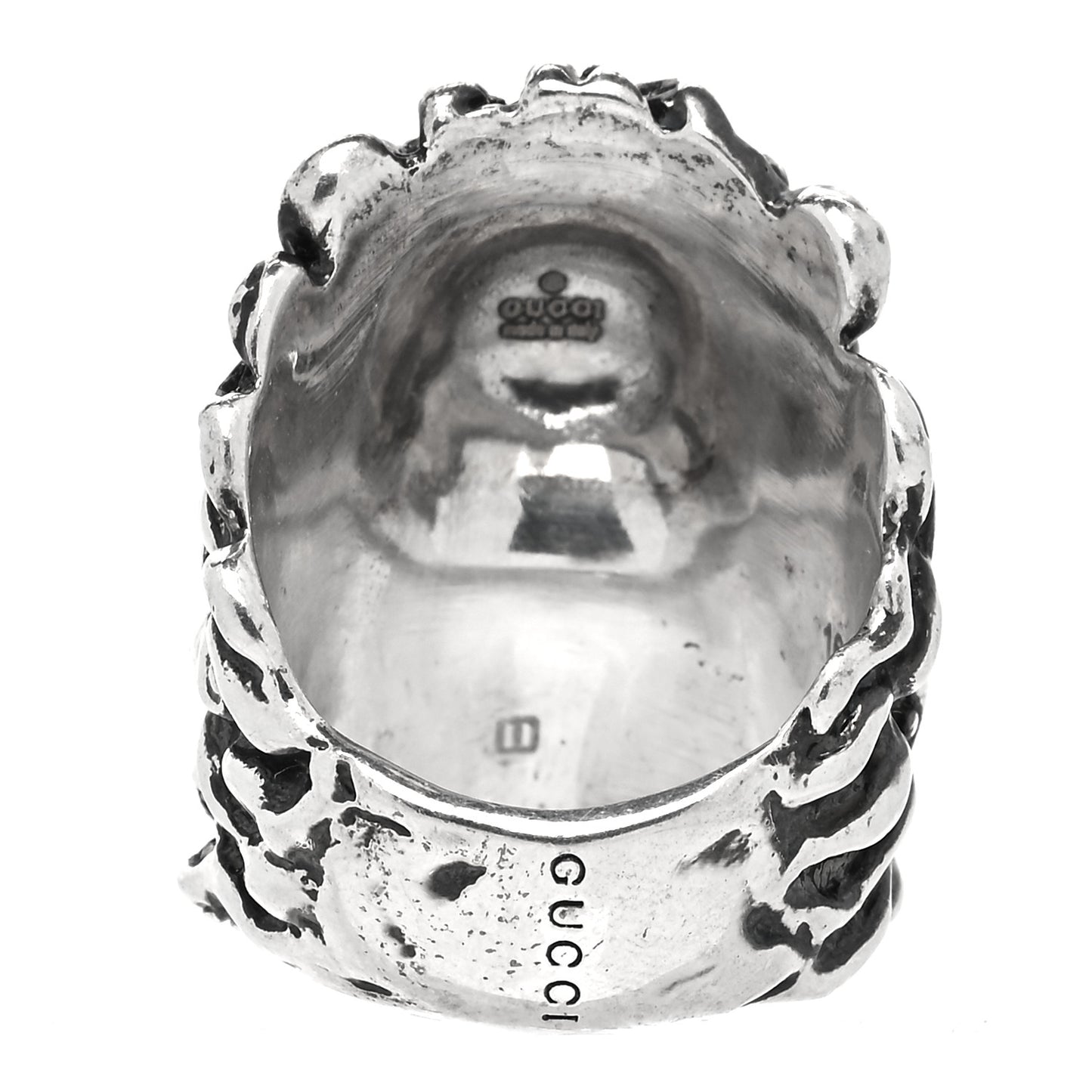 Metal Crystal Lion Head Ring 16 Emerald Aged Silver