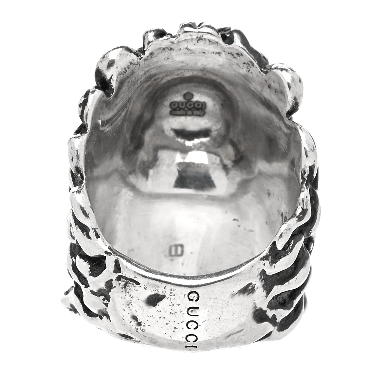 Gucci Metal Crystal Lion Head Ring 16 Emerald Aged Silver 3 of 5