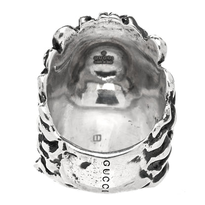 Gucci Metal Crystal Lion Head Ring 16 Emerald Aged Silver 3 of 5