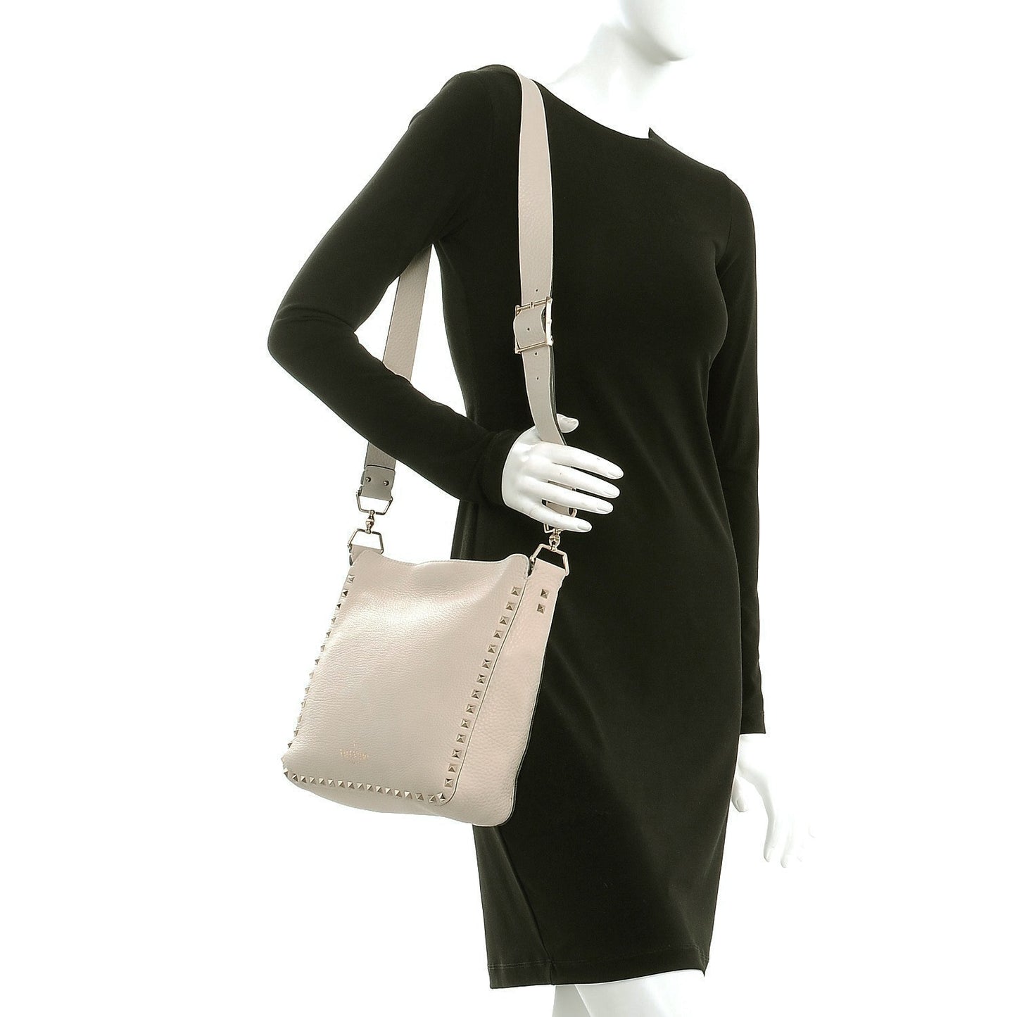 Pebbled Calfskin Small Rockstud Flip-Lock Messenger Bag Light Ivory