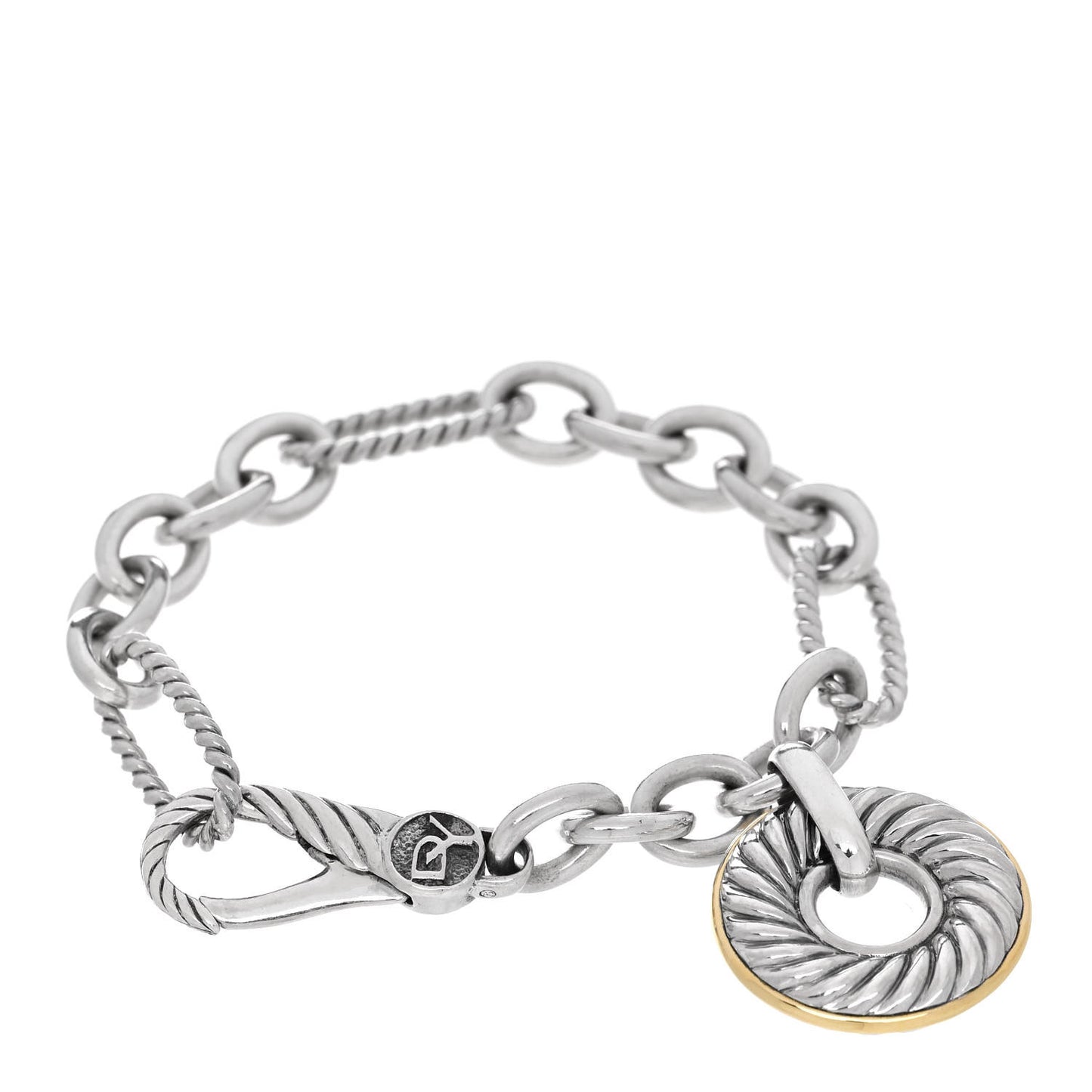 Sterling Silver 18K Yellow Gold Carved Cable Disc Bracelet