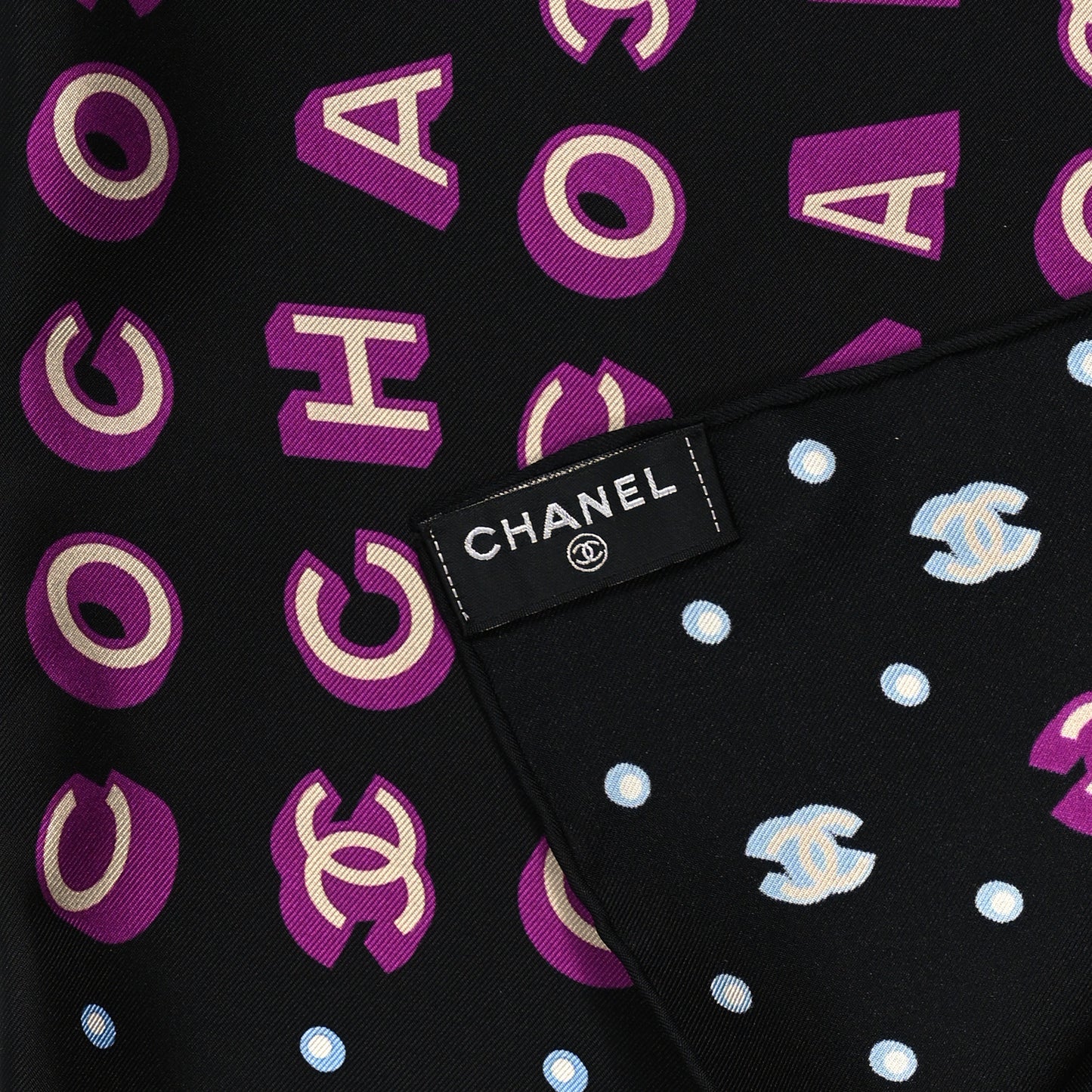 Silk Twill CC Coco Scarf Hair Tie Black Purple Ecru