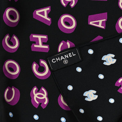 Chanel Silk Twill CC Coco Scarf Hair Tie Black Purple Ecru 3 of 3