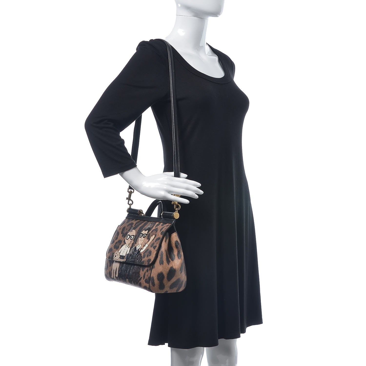 Dolce & Gabbana Dauphine Leopard Print Medium DG Family Patch Miss Sicily Satchel Black 2 of 11
