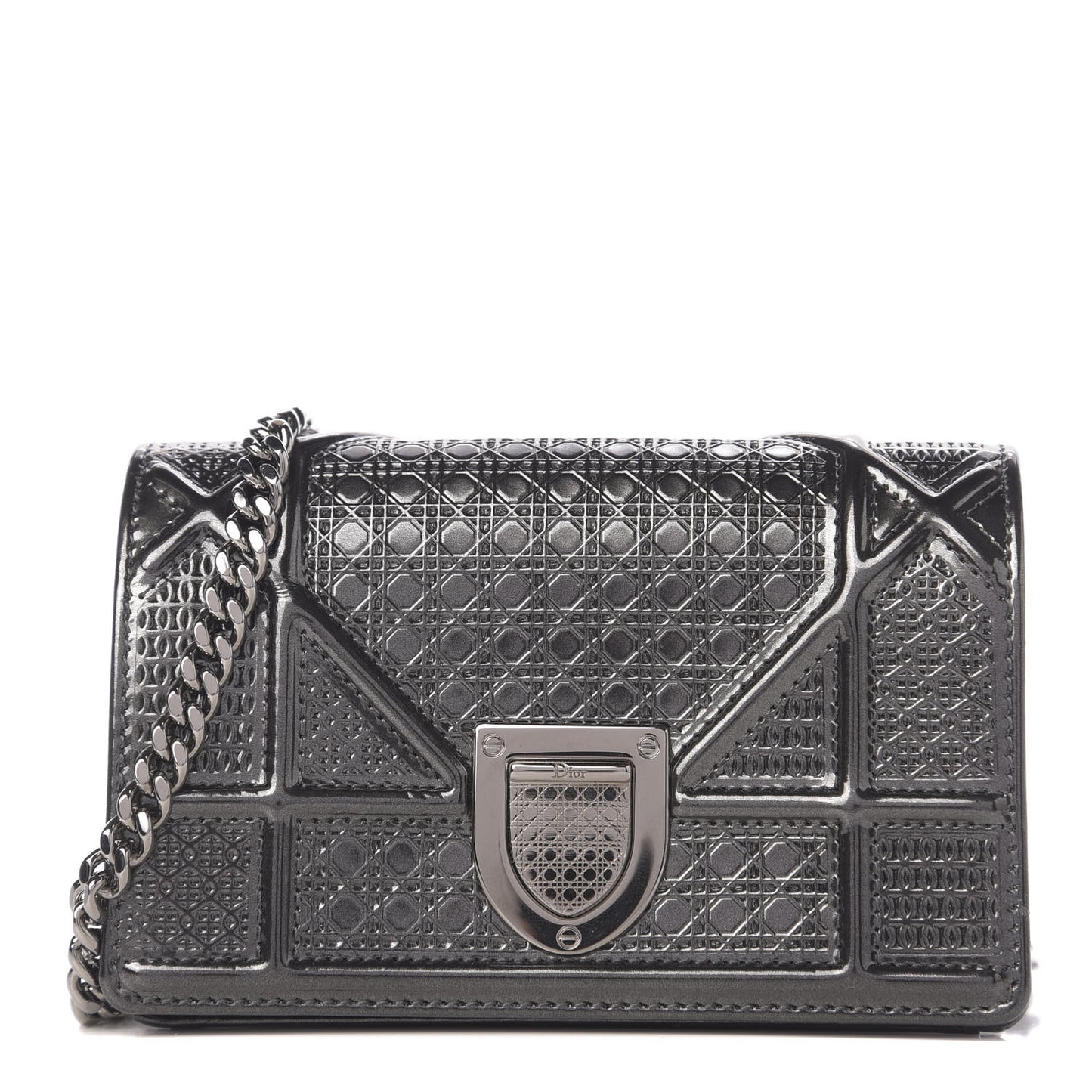 Metallic Patent Micro-Cannage Baby Diorama Flap Bag Onyx Black
