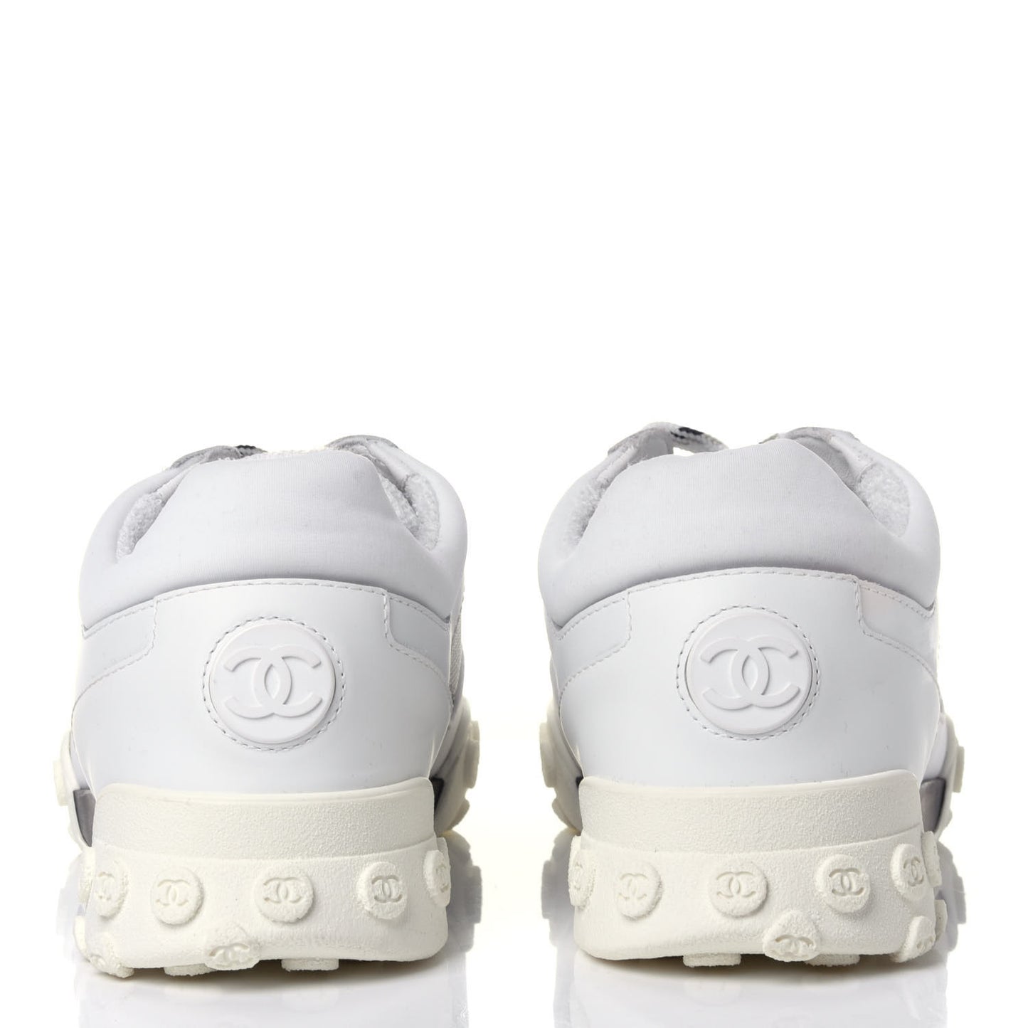 Calfskin Mesh Lycra Womens Logo Sneakers 39 White