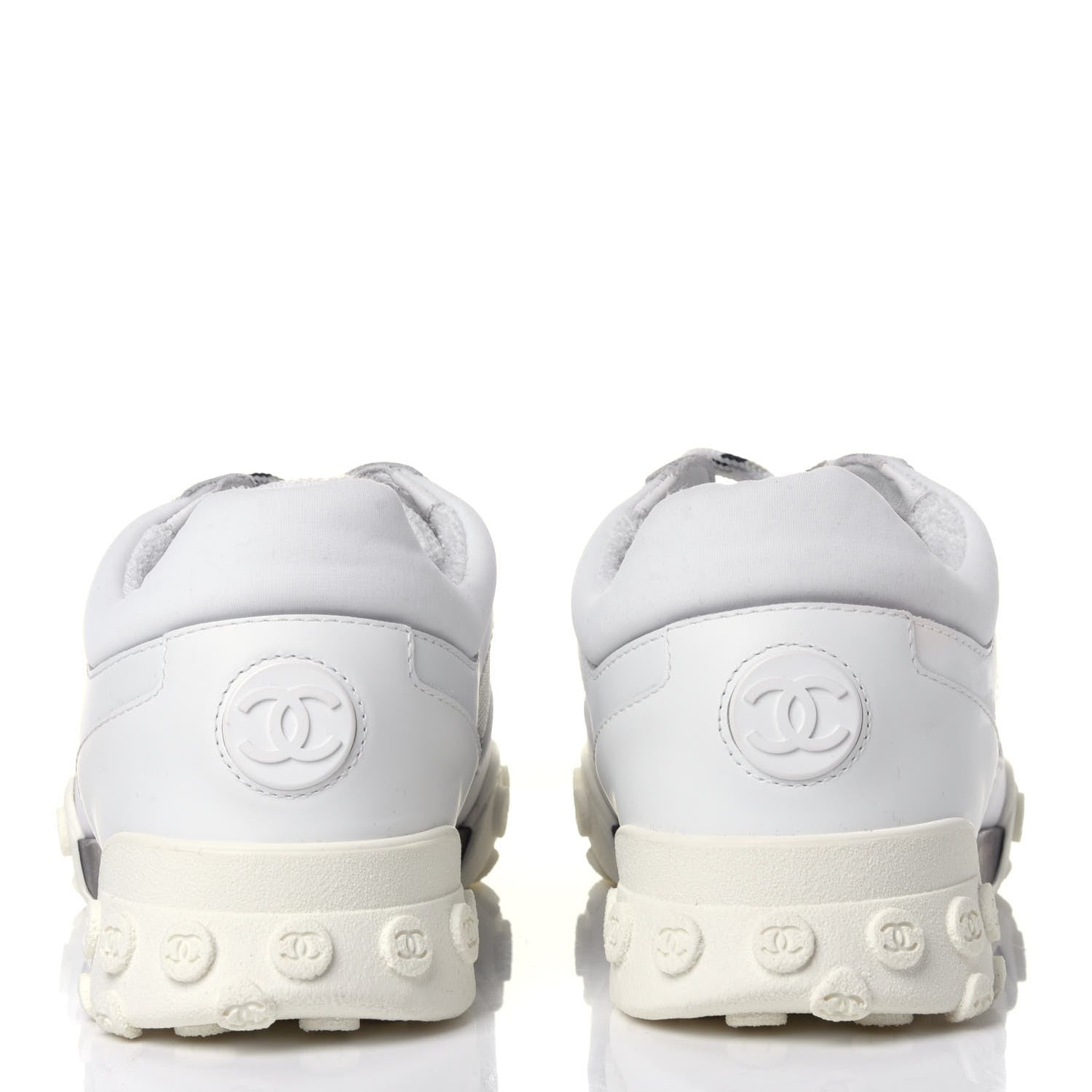 Chanel Calfskin Mesh Lycra Womens Logo Sneakers 39 White 5 of 10