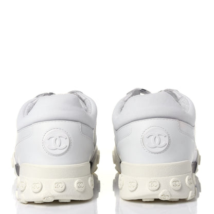 Chanel Calfskin Mesh Lycra Womens Logo Sneakers 39 White 5 of 10